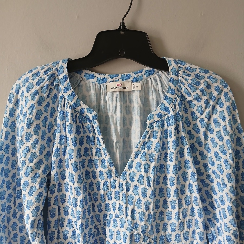 Vineyard Vines Women's Size XS Seastitch Block Print Dress Ruffle Hem 3/4 Sleeve - Picture 3 of 16